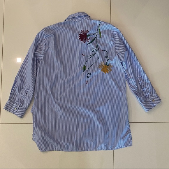ZARA Striped Button Down Oxford with Floral Embroidery - Picture 2 of 4